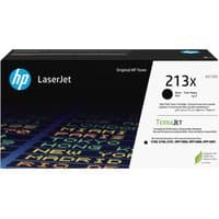 HP 213X black LaserJet toner cartridge box with blue HP logo and colorful text design.