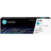 HP 219A Cyan LaserJet Toner Cartridge in black box with blue HP logo and colorful text design.