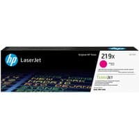 HP 219X magenta LaserJet toner cartridge box with HP logo and colorful text design.