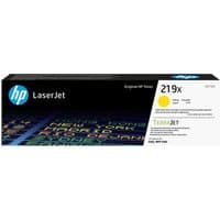 HP 219X yellow LaserJet toner cartridge in black box with blue HP logo and colorful text design.