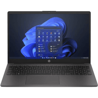 HP 250 G10 laptop, 15.6-inch screen, black keyboard, Windows 11 interface, sleek black design.