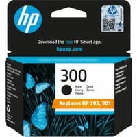 HP 300 black ink cartridge in black and blue packaging with butterfly design and HP logo.