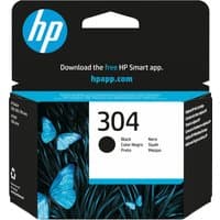 HP 304 Black Original Ink Cartridge in black box with blue butterflies and HP logo.