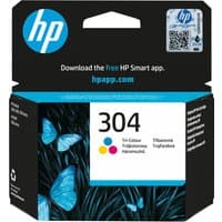 HP 304 Tri-color Original Ink Cartridge box with blue butterflies and HP logo on top.