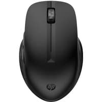 Black HP 435 ergonomic wireless mouse with five buttons and sleek design.