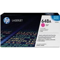 Black HP 648A Magenta LaserJet toner cartridge box with colorful text and HP logo.