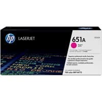HP 651A magenta LaserJet toner cartridge in black box with colorful text and HP logo.