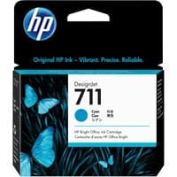 HP 711 cyan ink cartridge with blue butterfly design on black packaging, HP logo on top.
