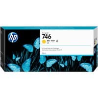 HP 746 300-ml yellow ink cartridge box with blue butterflies and HP logo on black background