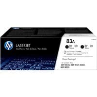 Black HP 83A 2-pack LaserJet toner cartridges box with blue text and HP logo.