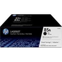 HP 85A 2-pack black LaserJet toner cartridges in a black box with blue HP logo and white text.