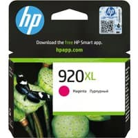 HP 920XL magenta ink cartridge in black and green packaging with HP logo and lotus image.