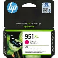 HP 951XL magenta ink cartridge box with HP logo, QR code, and image of a butterfly on a green plant.