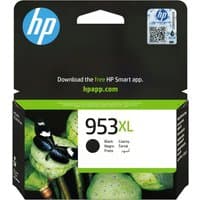 HP 953XL black ink cartridge in green and black packaging with HP logo and QR code.