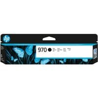 Black HP 970 ink cartridge box with blue butterfly design and HP logo on top left.