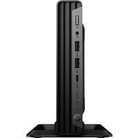 Black HP Elite Mini desktop with vertical ridges, USB ports, and power button on the front panel.