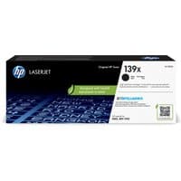 HP LaserJet 139X black toner cartridge box with blue digital pattern and green eco-friendly label.