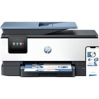 HP OfficeJet Pro 8135e printer, white and gray with touchscreen, paper tray, and smartphone connectivity.