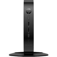 Black HP Pro t550 thin client with vertical stand, featuring USB ports and HP logo on the front panel.