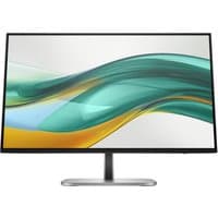 HP Series 5 Pro 23.8 inch FHD monitor with slim black bezels and silver stand, displaying abstract wave design.