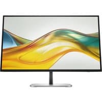 HP Series 5 Pro 27 inch QHD Monitor with slim black bezel and silver stand displaying colorful abstract wave design