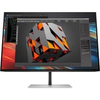 HP Series 7 Pro 24-inch WUXGA monitor with slim bezels, silver stand, displaying geometric design on screen.