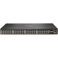 Black HPE Aruba 48-port L3 managed switch with front-facing Ethernet ports and LED indicators.