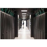 Black HPE Aruba Networking CX 6200M switch with 36 ports, Class6 PoE, and 4 SFP+ slots, sleek and compact design.