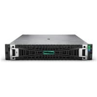 HPE ProLiant DL345 Gen11 server, black with vented front panel, green logo, and dual power supply indicators.