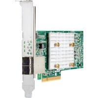 Green HPE Smart Array E208e-p SR Gen10 controller card with silver heatsink and PCIe connector.
