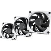 Black and white HYTE THICC FP12 processor fans, 12 cm, set of 3 with sleek design and prominent blades.