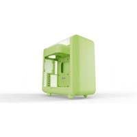 Matcha green HYTE X50 mid tower case with curved edges, clear side panel, and minimalist design.