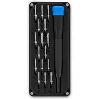 Black and blue iFixit electronic repair tool kit with precision screwdriver and multiple interchangeable bits.