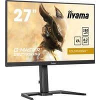 27" iiyama G-MASTER Gold Phoenix gaming monitor, slim black bezel, 280Hz, VA panel, angular stand, gold-themed display.