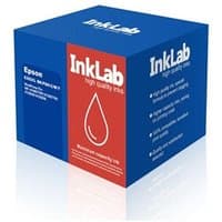 InkLab E202XL-MULT printer ink refill in blue and red box, droplet icon, compatible with Epson printers.