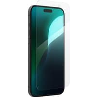 Clear InvisibleShield Glass Elite screen protector for Apple iPhone 16 Plus/15+, edge-to-edge coverage, anti-fingerprint.