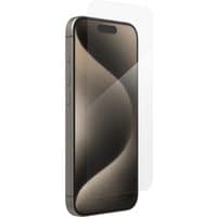 Clear Zagg InvisibleShield Glass XTR3 screen protector for Apple iPhone 15 Pro, edge-to-edge coverage with precise cutouts.