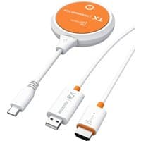 White j5create ScreenCast USB-C Wireless Display Extender with orange accents, HDMI and USB connectors