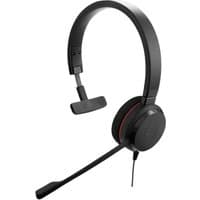 Black Jabra Evolve 20 MS Mono corded headset with single earcup, adjustable headband, and boom microphone.