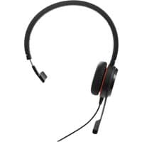 Black Jabra Evolve 20SE MS Mono headset with cushioned ear pad, adjustable headband, and boom microphone.