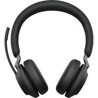Black Jabra Evolve2 65 USB-A MS Stereo headset with cushioned ear pads and adjustable headband, featuring a boom mic.