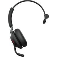 Black Jabra Evolve2 65 USB-C UC Mono headset with cushioned ear pad, adjustable headband, and flexible boom microphone.