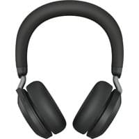 Black Jabra Evolve2 75 headset with cushioned ear cups, adjustable headband, and USB-A connector for MS Teams.