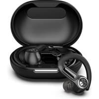 Black JLab Epic Air Sport ANC wireless earbuds with ear hooks, in open charging case.