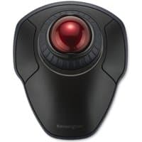Black Kensington wireless trackball with red ball and scroll ring.