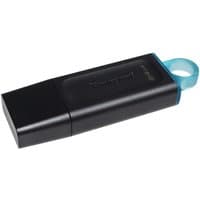 Black Kingston Datatraveler Exodia USB 3.2 Gen 1 flash drive with blue loop and 64GB capacity.