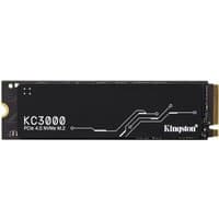 Black Kingston KC3000 1024GB M.2 NVMe SSD with white circuit design and branding on the front.