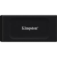 Black Kingston 1TB XS1000 USB 3.2 Gen 2 portable SSD with sleek rectangular design and Kingston logo in white.