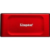 Red Kingston 1TB XS1000 external SSD with USB 3.2 Gen 2, rectangular design, and white logo on the front.