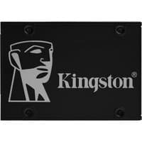 Black Kingston Technology 256G SSD KC600 with silver logo and text, rectangular shape, four corner screws.